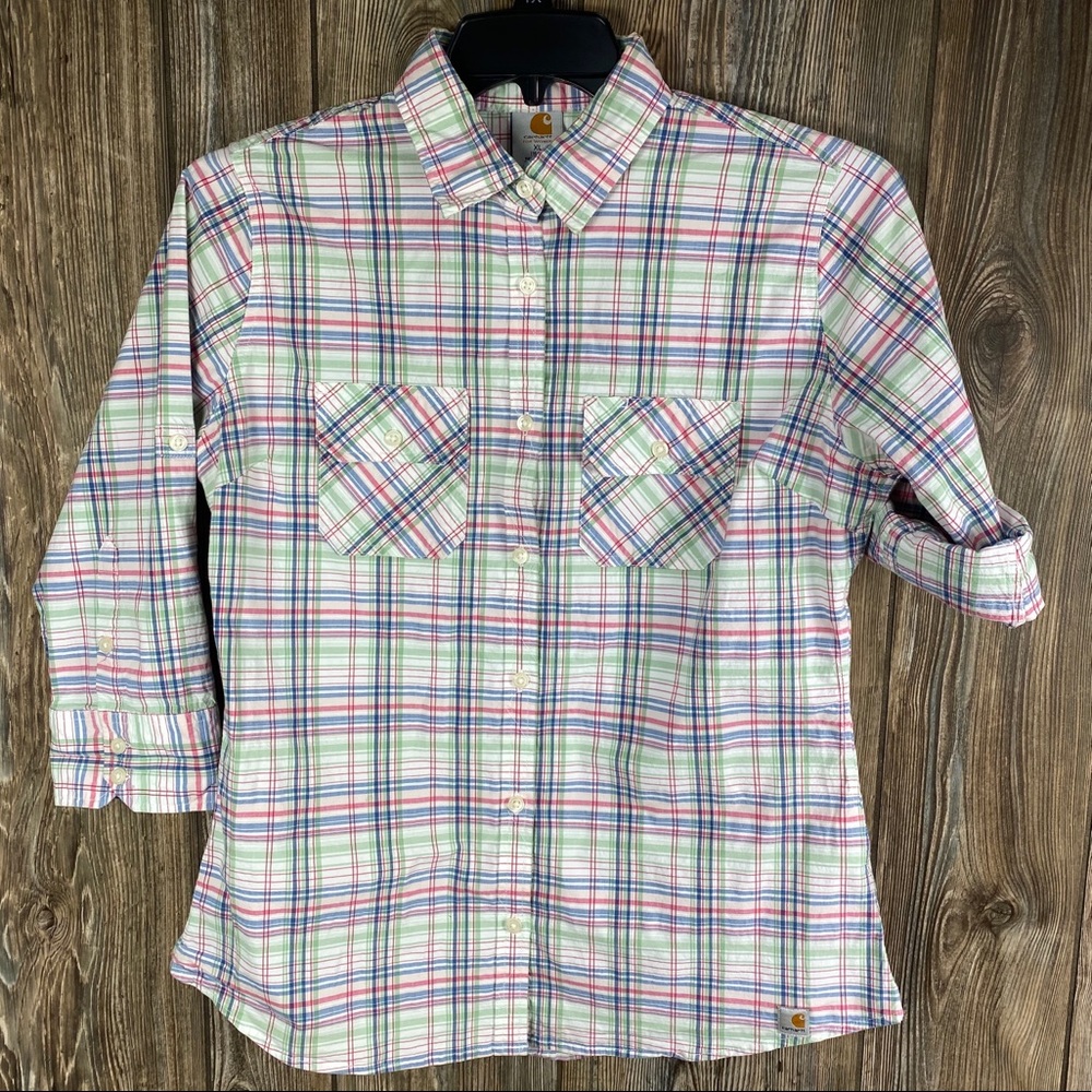 Carhartt Pastel Water Color Plaid Roll Up Sleeves